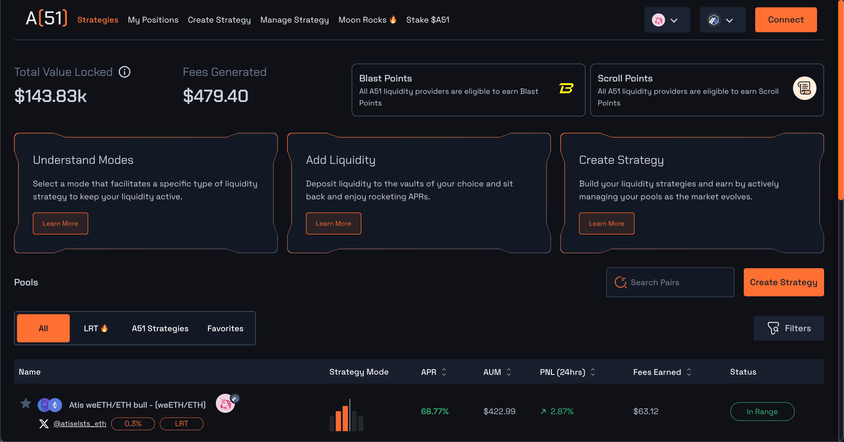 A51 Finance (Unipilot) user interface