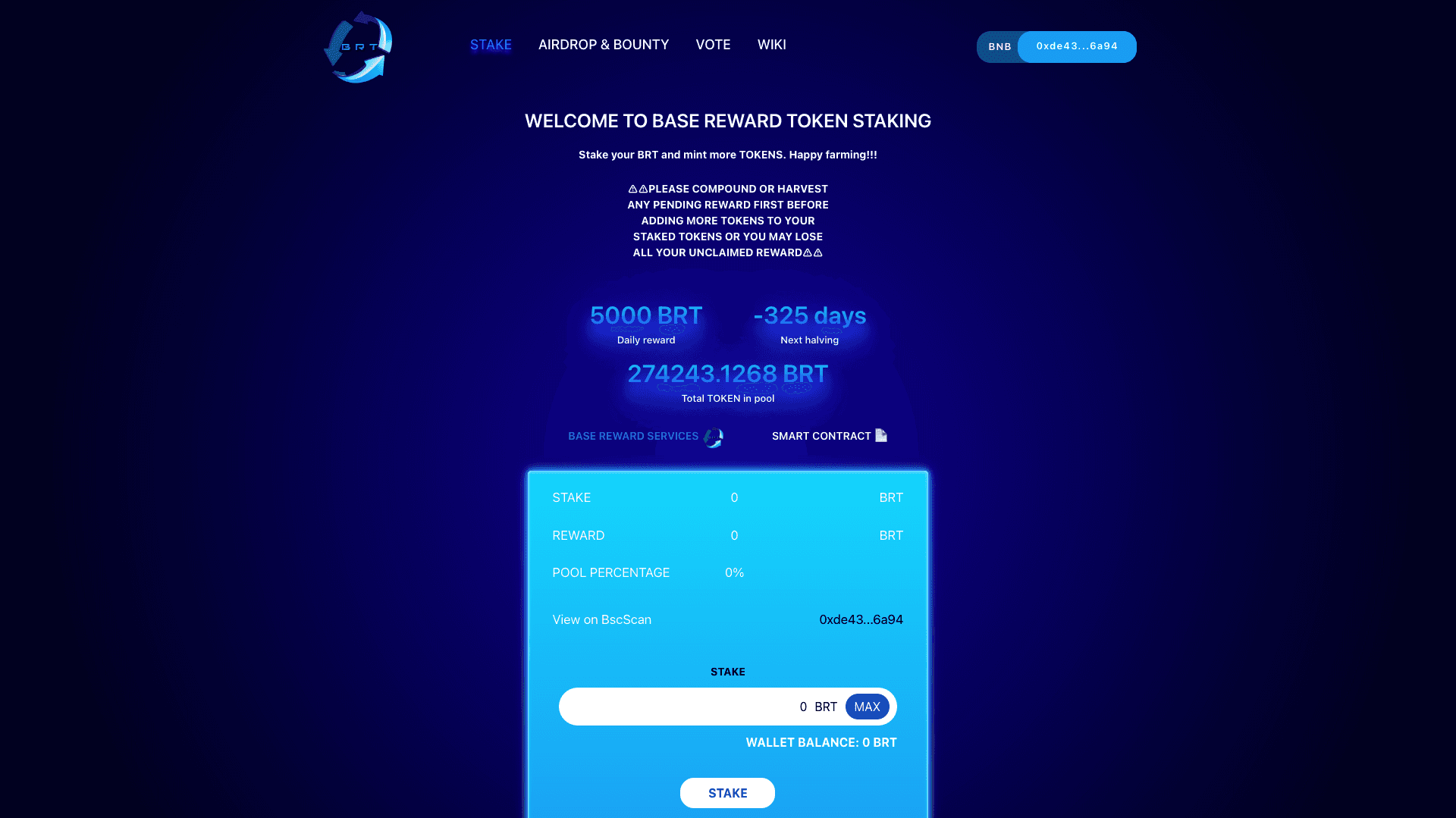 BRT staking user interface